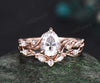 Pear cut IGI lab-grown diamond engagement Ring Set vintage rose gold Twist Leaf Vine diamond Ring Nature Inspired Branch promise Bridal ring Set women
