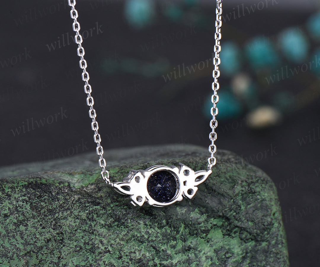 Delicate Galaxy Round Cut Blue Sandstone Necklace Minimalist June Birthstone Alexandrite Pendant Cluster Seven Stone Necklace Healing Jewelry