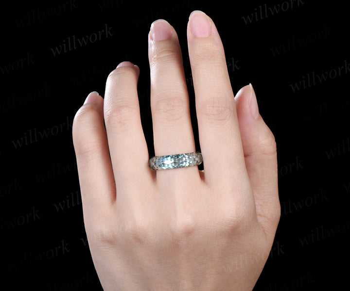 Briolette cut green moissanite wedding band mens full eternity unique bridal engagement ring women for him husband