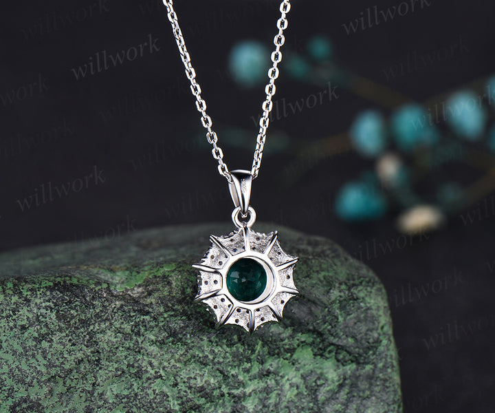 Round green emerald Necklace white gold snowdrift double halo sapphire amethyst Pendant May birthstone anniversary gift