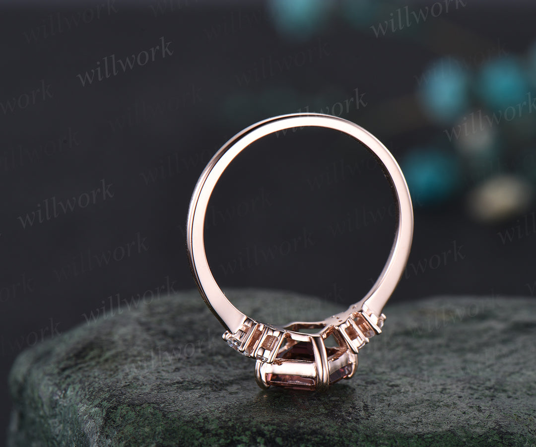 Asscher cut pink tourmaline ring vintage pink tourmaline engagement ring set 14k rose gold moissanite ring unique wedding ring set women