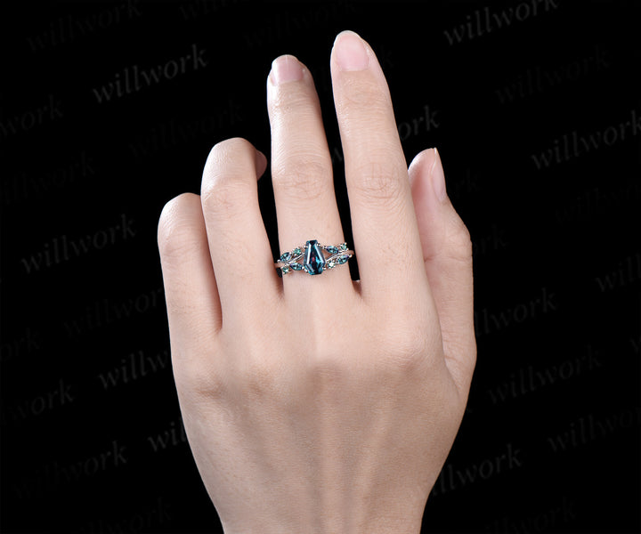 Coffin cut alexandrite engagement ring marquise color change split shank ring June birthstone jewelry gifts for women