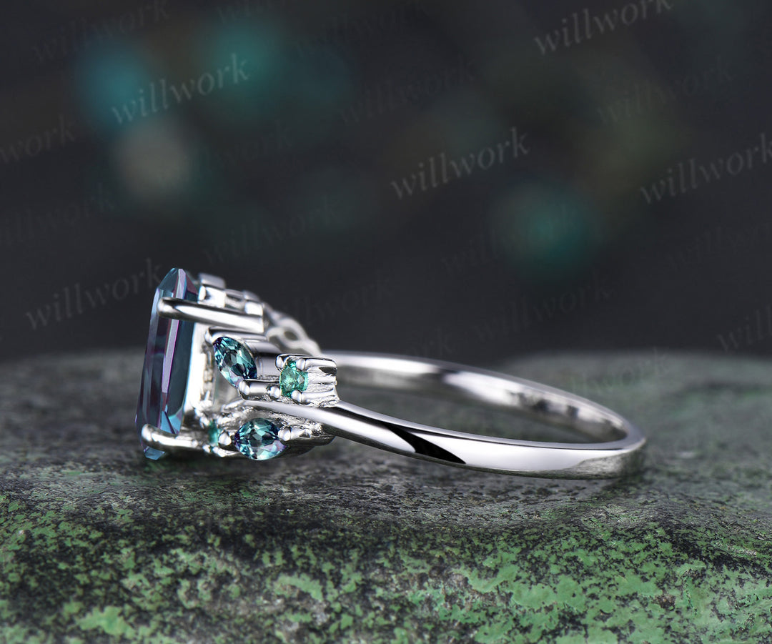 Coffin cut alexandrite engagement ring marquise color change split shank ring June birthstone jewelry gifts for women