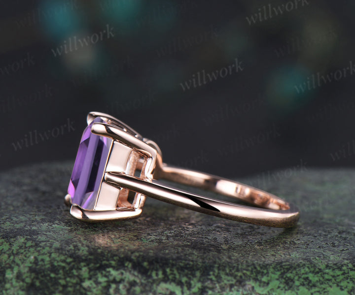 Two stone emerald cut amethyst round shape ruby engagement ring Toi et Moi ring promise anniversary gifts for her