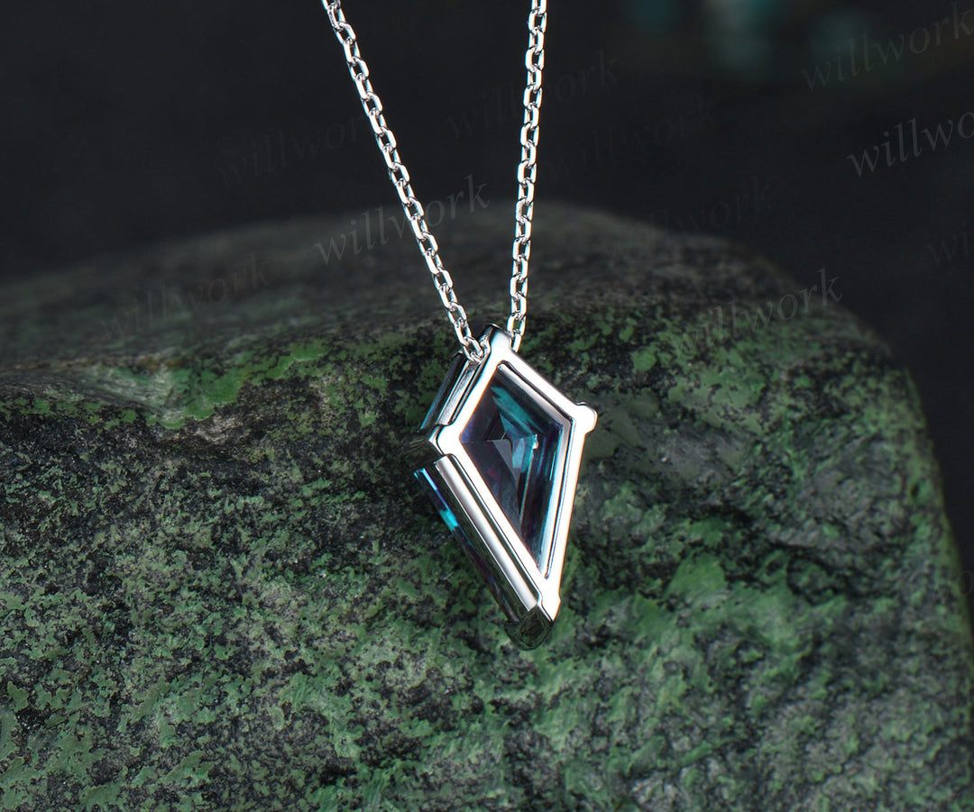 7x13mm Kite alexandrite necklace white gold Solitaire unique Personalized pendant for women her anniversary bridal gift