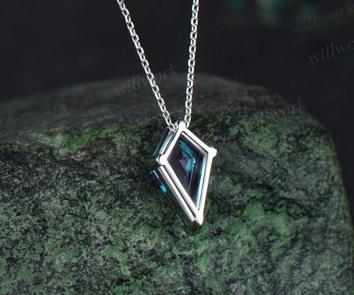 7x13mm Kite alexandrite necklace white gold Solitaire unique Personalized pendant for women her anniversary bridal gift