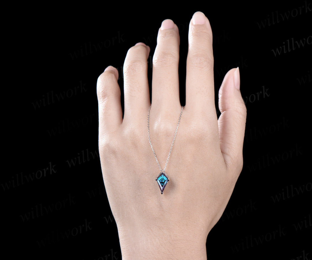 7x13mm Kite alexandrite necklace white gold Solitaire unique Personalized pendant for women her anniversary bridal gift