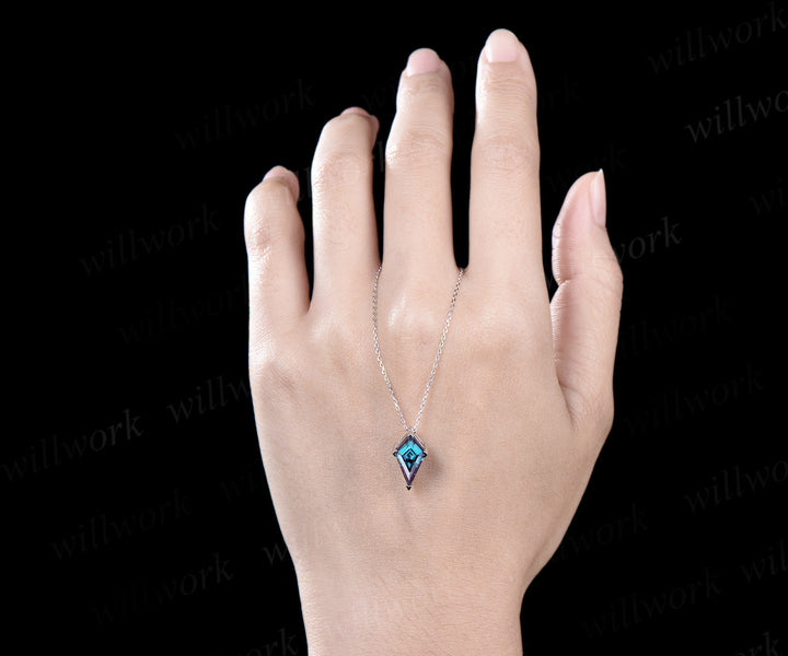 7x13mm Kite alexandrite necklace white gold Solitaire unique Personalized pendant for women her anniversary bridal gift