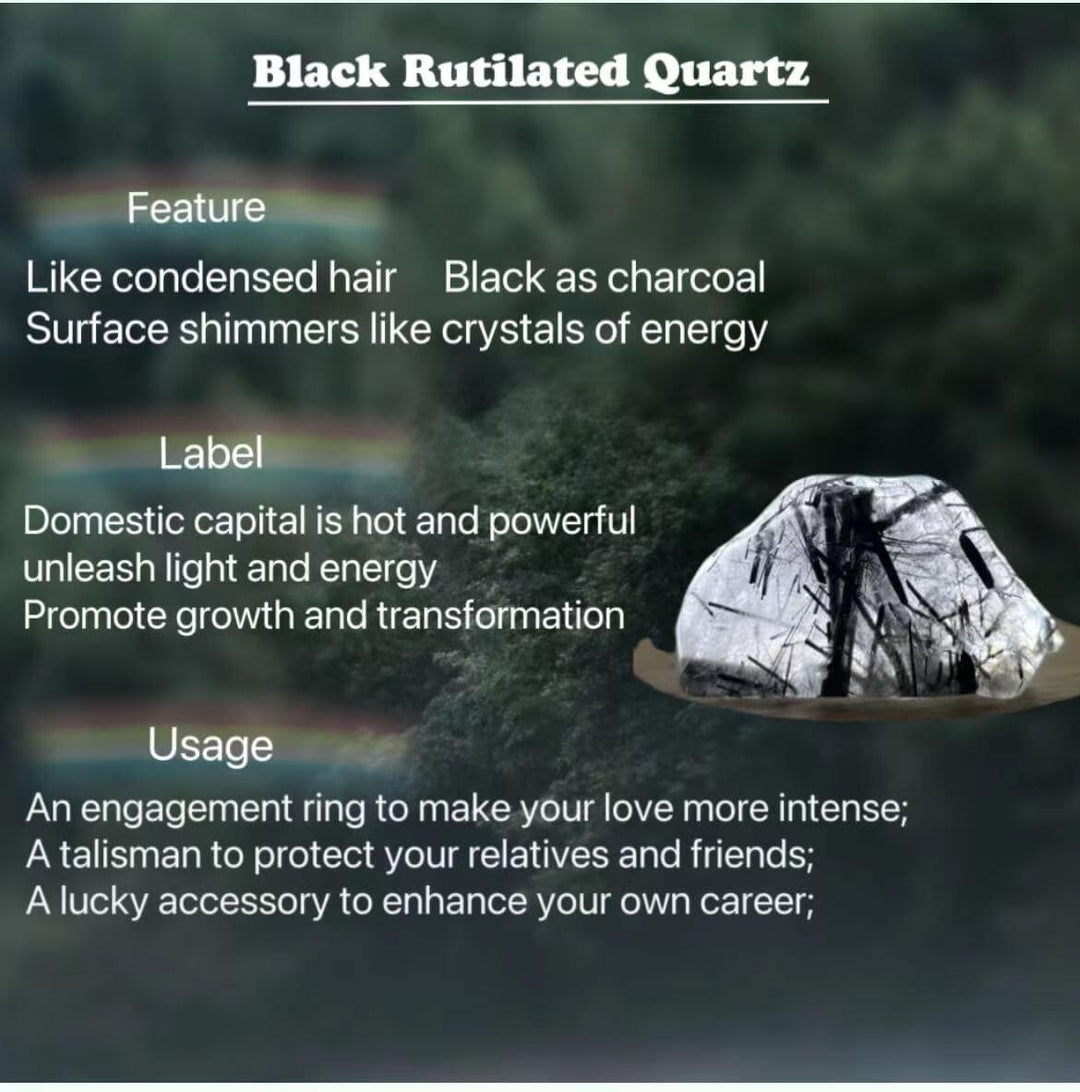 READY TO SHIP: Peardrop Black Rutilated Quartz Engagement Ring Set - Sterling Silver - Ring Size: 6 US