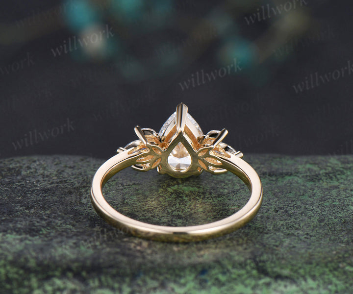 Teardrop pear cut IGI Lab grown diamond engagement ring solid 18k yellow gold cluster wedding promise ring women