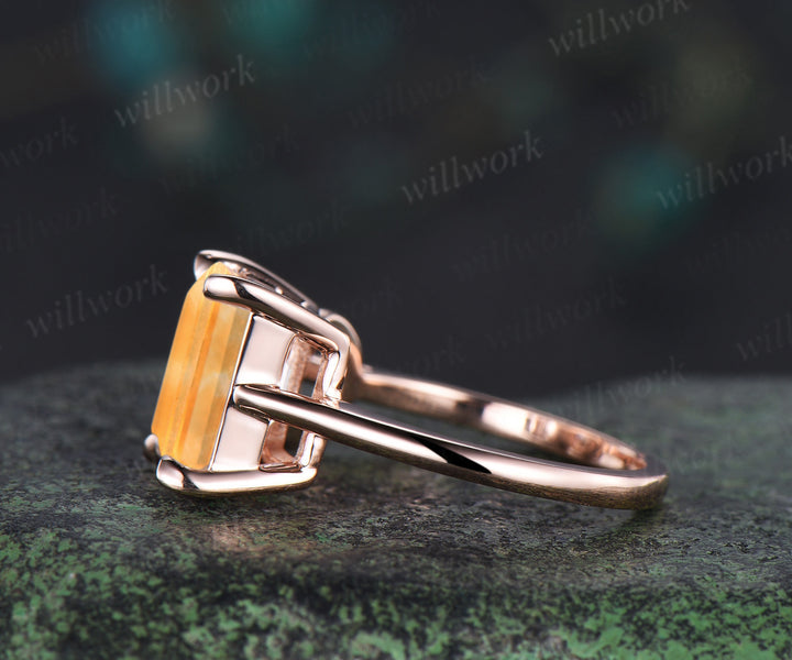 Two stone citrine ruby engagement ring emerald cut citrine ring Toi et Moi birthstone ring unique bridal ring anniversary gifts