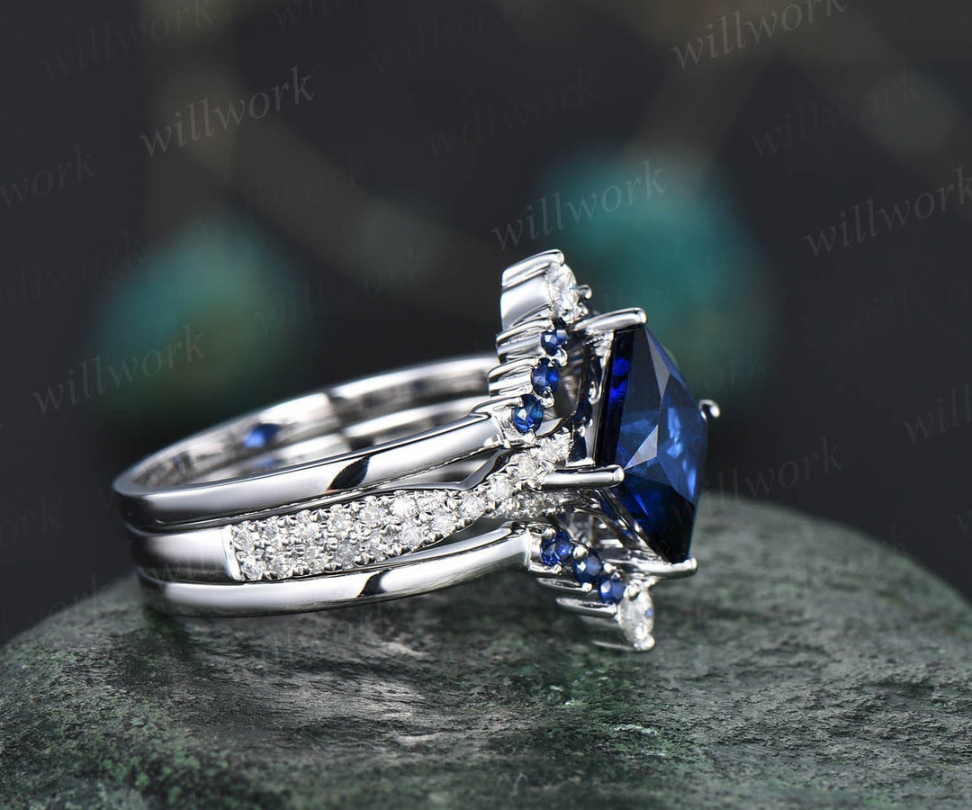 3pcs sapphire bridal ring set unique princess cut sapphire engagement ring set white gold vintage infinity diamond ring dainty for women