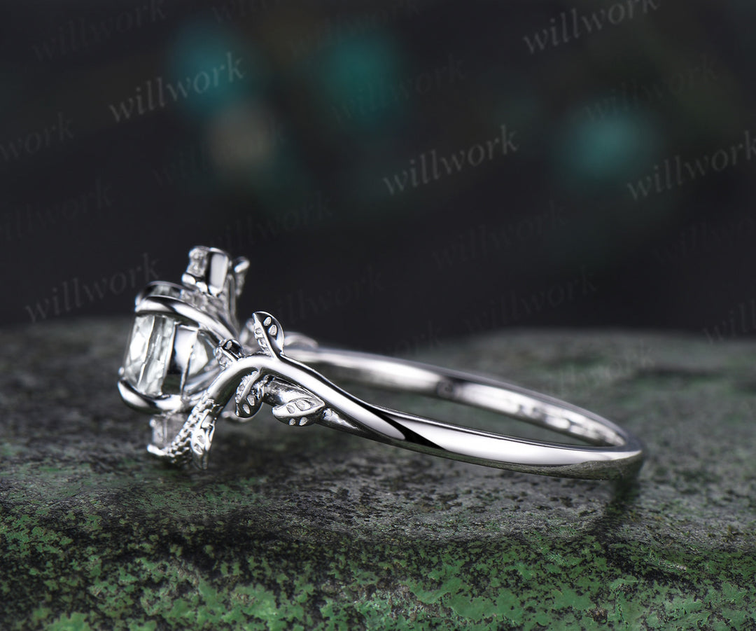 Vintage round cut IGI lab grown diamond Engagement Ring 14k White Gold leaf Double Snake diamond ring women nature inspired promise ring her
