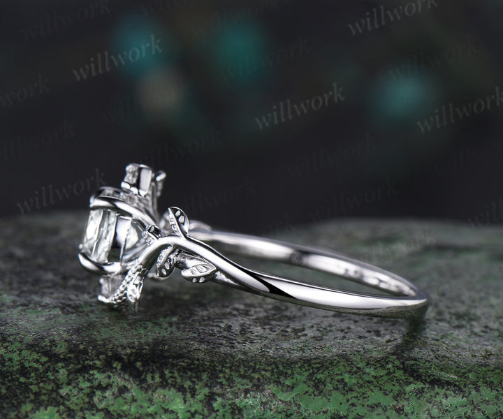 Vintage round cut IGI lab grown diamond Engagement Ring 14k White Gold leaf Double Snake diamond ring women nature inspired promise ring her