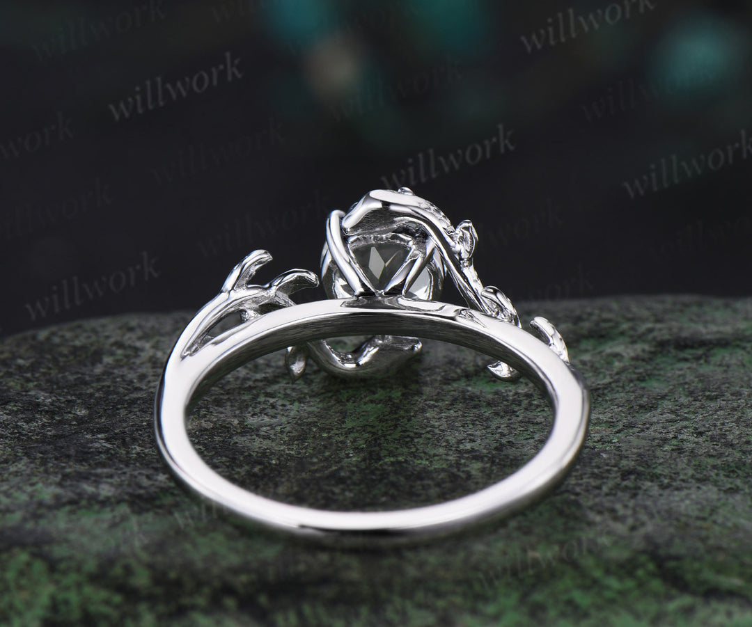 Vintage round cut IGI lab grown diamond Engagement Ring 14k White Gold leaf Double Snake diamond ring women nature inspired promise ring her