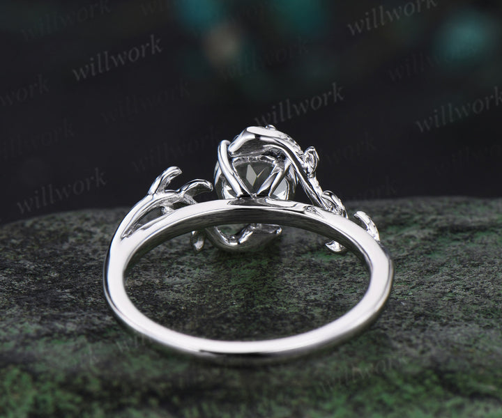Vintage round cut IGI lab grown diamond Engagement Ring 14k White Gold leaf Double Snake diamond ring women nature inspired promise ring her