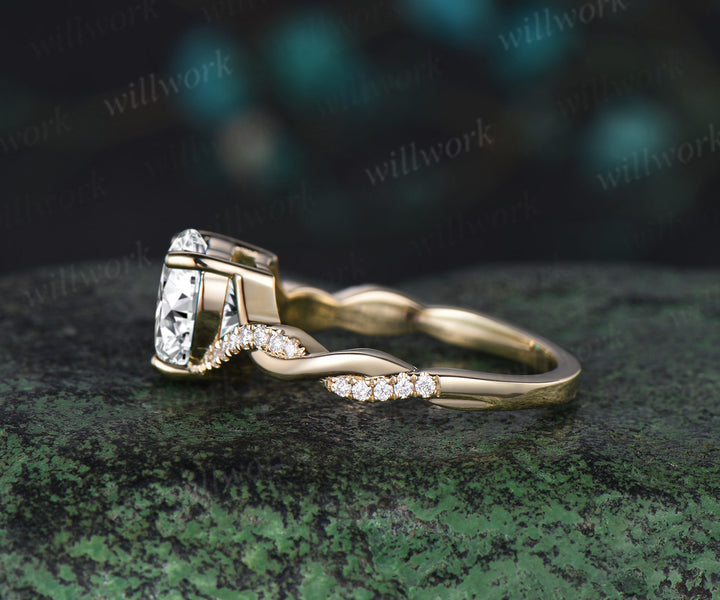 Vintage heart shaped  moissanite engagement ring solid 14k yellow gold twisted infinity diamond wedding promise ring women jewelry