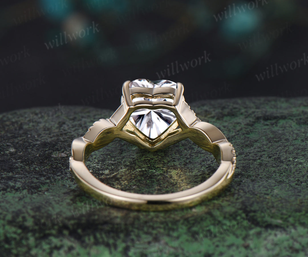 Vintage heart shaped  moissanite engagement ring solid 14k yellow gold twisted infinity diamond wedding promise ring women jewelry