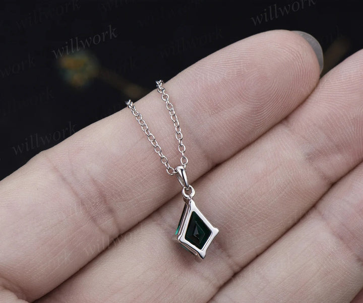 Kite green emerald necklace solid 14k 18k yellow gold vintage unique Personalized pendant women her gemstone anniversary bridal gift mother