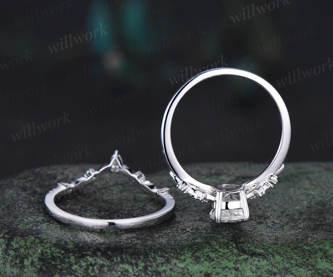 Vintage pear moissanite engagement ring rose gold leaf flower nature inspired ring women unique cluster diamond bridal wedding ring set