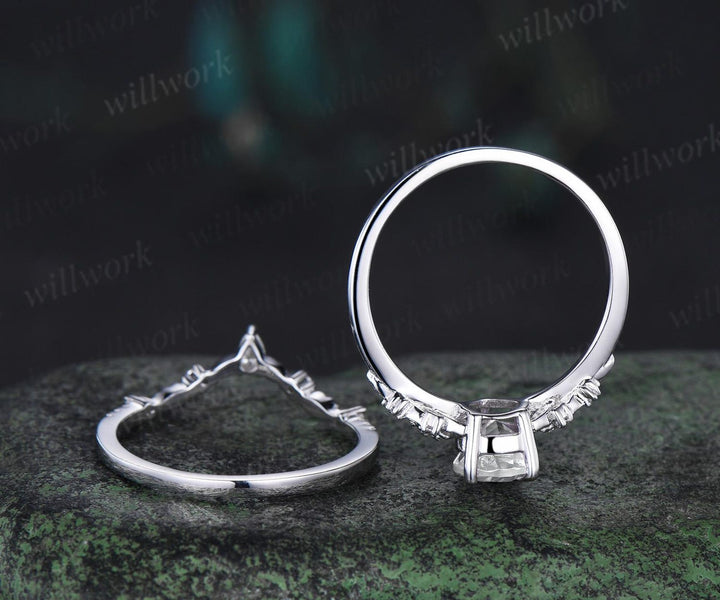 Vintage pear moissanite engagement ring rose gold leaf flower nature inspired ring women unique cluster diamond bridal wedding ring set