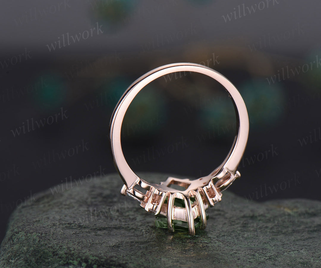 8x11mm kite cut Alexandrite ring solid 14k rose gold unique Alexandrite engagement ring set emerald diamond promise bridal ring set women