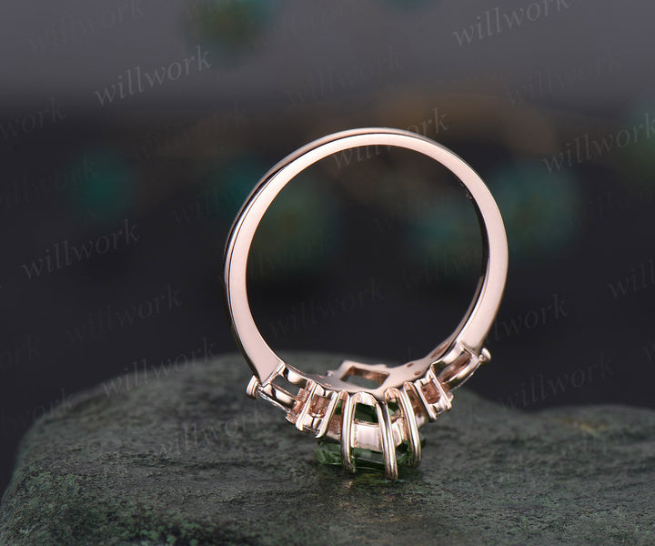 8x11mm kite cut Alexandrite ring solid 14k rose gold unique Alexandrite engagement ring set emerald diamond promise bridal ring set women