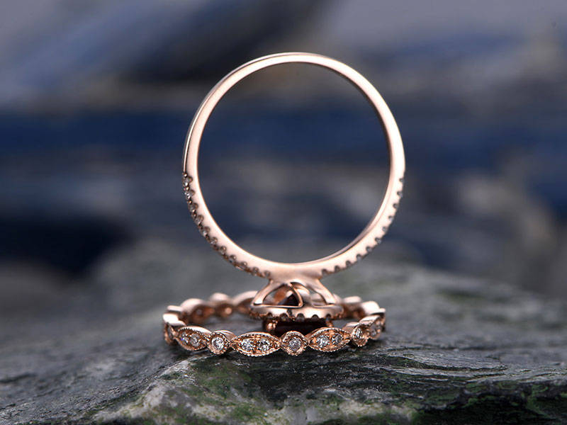 Red Garnet engagement ring-Solid 14k rose gold- Diamond Bridal ring Set-Stacking band-6x8mm Pear shaped cut gemstone promise ring for her