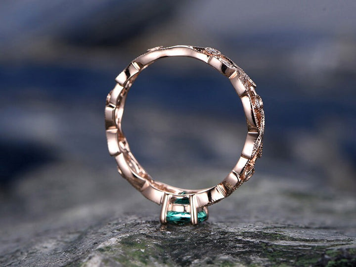 5mm emerald engagement ring rose gold emerald ring vintage full eternity diamond ring May birthstone unique gift bridal wedding promise ring