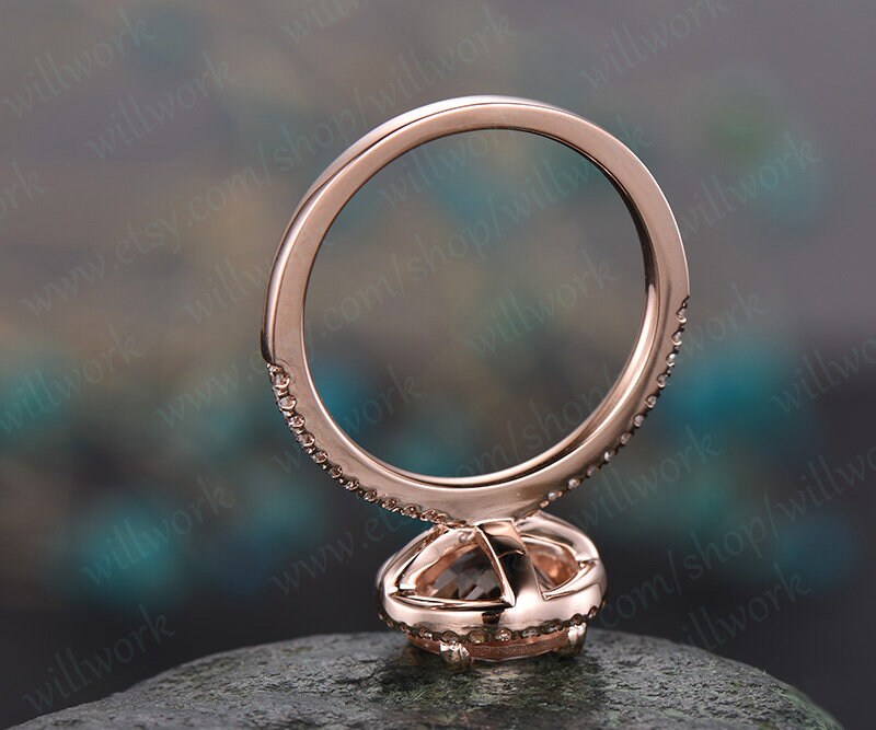 ONLY THE Morganite engagement ring rose gold handmade solid 14k rose gold real diamond ring 8mm round Cut gemstone promise halo bridal Ring