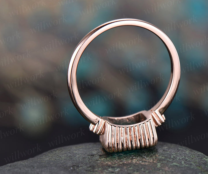 Rose gold ring green emerald ring vintage three stone ring emerald engagement ring real diamond ring emerald cut antique may birthstone ring