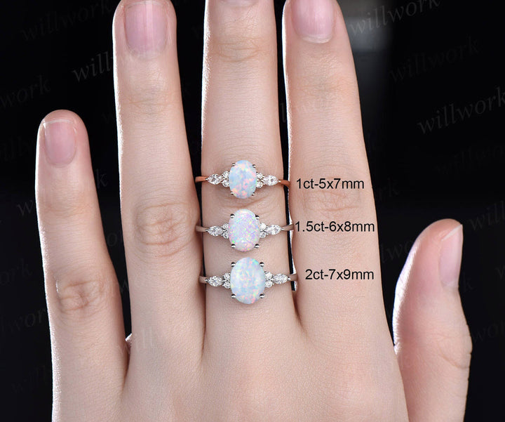 Oval cut opal engagement ring marquise diamond engagement ring women vintage promise ring