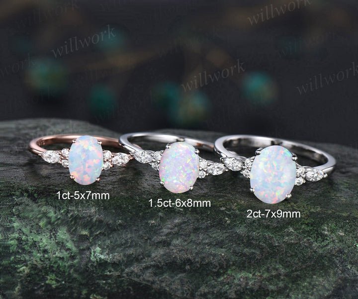 Oval cut opal engagement ring marquise diamond engagement ring women vintage promise ring