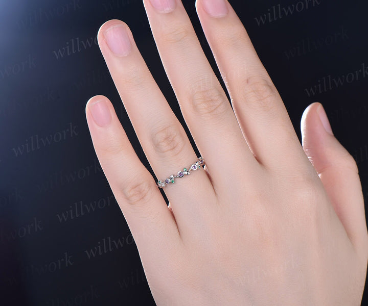 Vintage natural emerald ring emerald wedding band amethyst ring wedding band unique ring May birthstone ring graduation anniversary gift