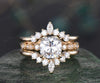 Cushion cut Moissanite ring gold vintage engagement ring yellow gold art deco unique moissanite wedding promise ring set