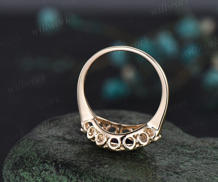 East to west Bezel marquise cut alexandrite engagement ring solid 14k yellow gold antique eye halo diamond promise anniversary ring women