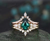 Kite cut green emerald engagement ring solid 14k yellow gold stacking moissanite wedding bridal ring set women gemstone jewelry