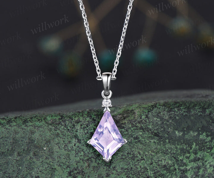 Kite cut Lavender Amethyst necklace solid 14k 18k rose gold vintage unique Personalized pendant for women her anniversary bridal gift mother