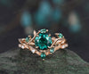 READY TO SHIP: 2PC Round Green Emerald Engagement Ring Set - Silver Rose Plated - Ring Size:5 US
