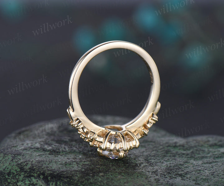 Vintage oval cut IGI Lab grown diamond engagement ring solid 14k yellow gold snowdrift halo diamond unique promise wedding ring women jewelry