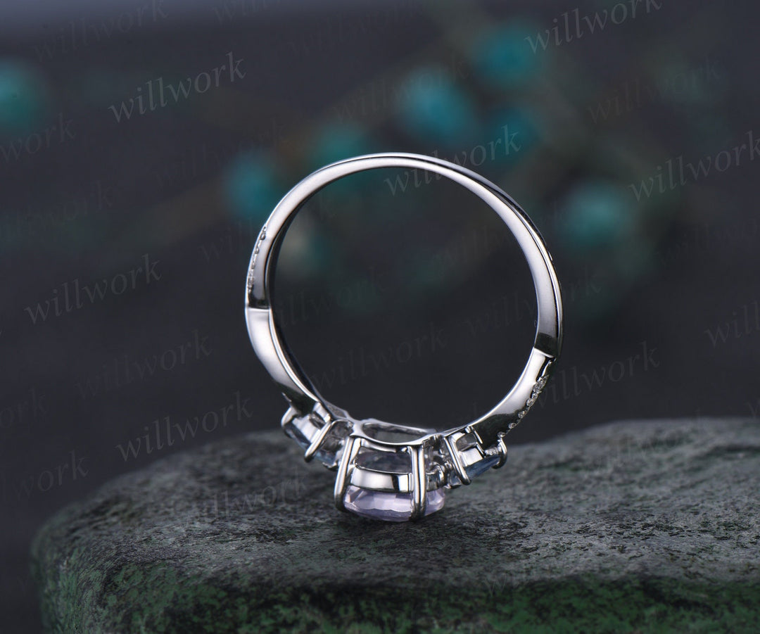 Round cut Lavender Amethyst engagement ring white gold kite alexandrite twisted diamond ring vintage wedding anniversary ring gift
