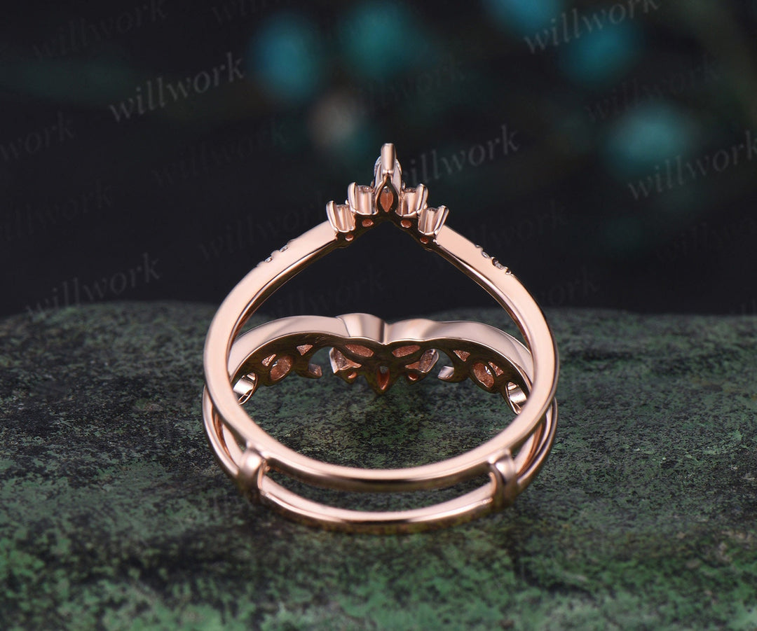 Double V curved diamond wedding band enhancer wraps solid 14k rose gold Celtic knot moissanite wedding ring band women anniversary gift