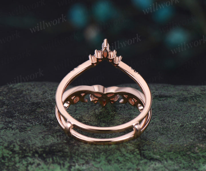 Double V curved diamond wedding band enhancer wraps solid 14k rose gold Celtic knot moissanite wedding ring band women anniversary gift