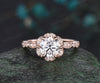 Vintage round cut moissanite engagement ring 6 prong rose gold double halo diamond wedding promise ring women jewelry