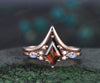 Kite cut brown smoky quartz engagement ring rose gold moonstone bridal wedding ring set women 6 prong stacking unique gemstone ring