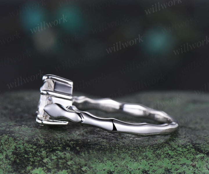 Pear cut IGI Certified Lab grown diamond engagement ring solid 14k white gold vintage claw prong solitaire unique promise wedding ring women