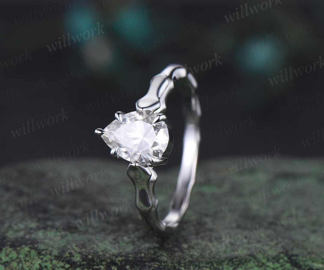 Pear cut IGI Certified Lab grown diamond engagement ring solid 14k white gold vintage claw prong solitaire unique promise wedding ring women