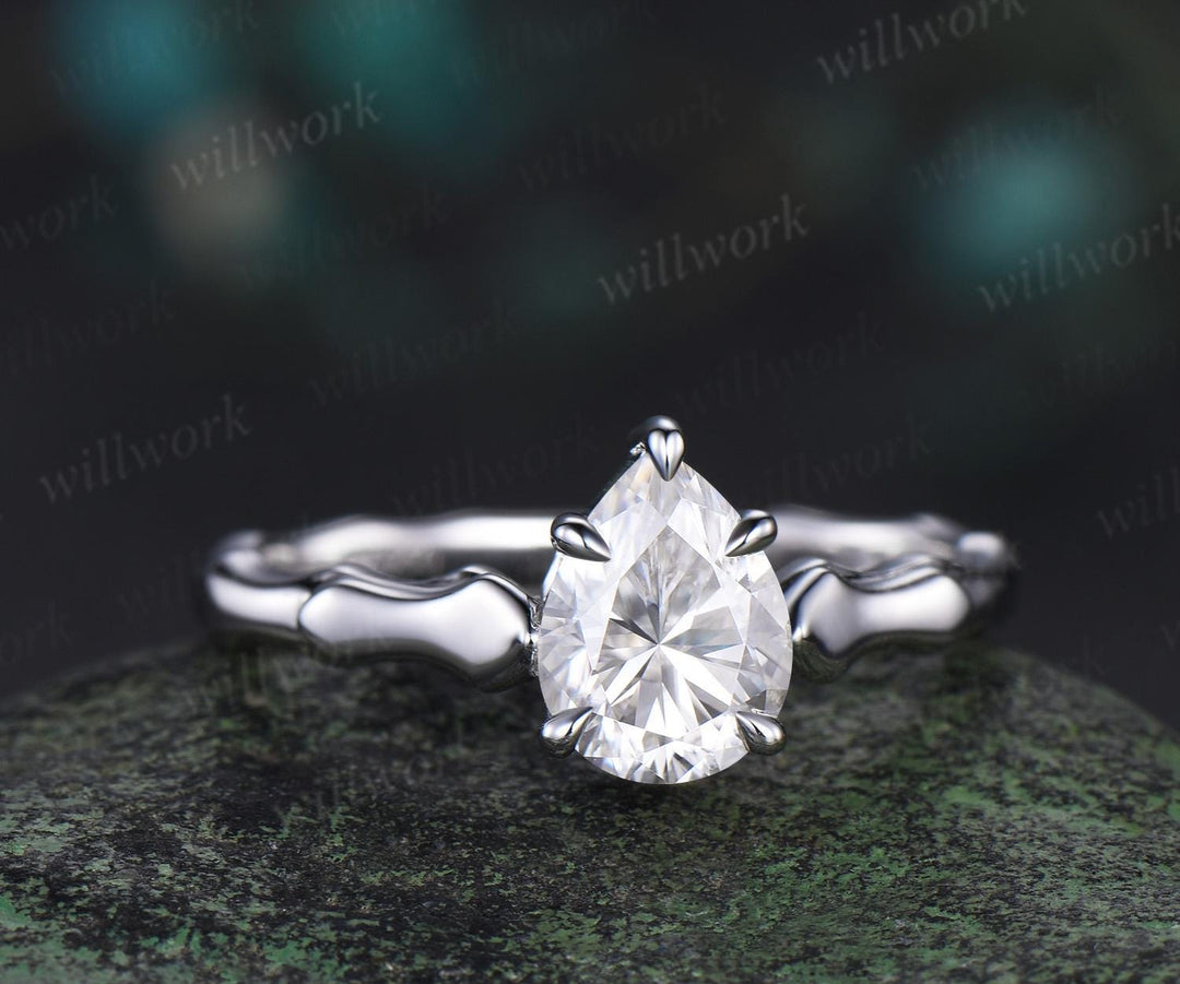Pear cut IGI Certified Lab grown diamond engagement ring solid 14k white gold vintage claw prong solitaire unique promise wedding ring women