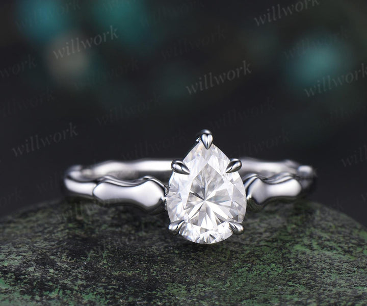 Pear cut IGI Certified Lab grown diamond engagement ring solid 14k white gold vintage claw prong solitaire unique promise wedding ring women