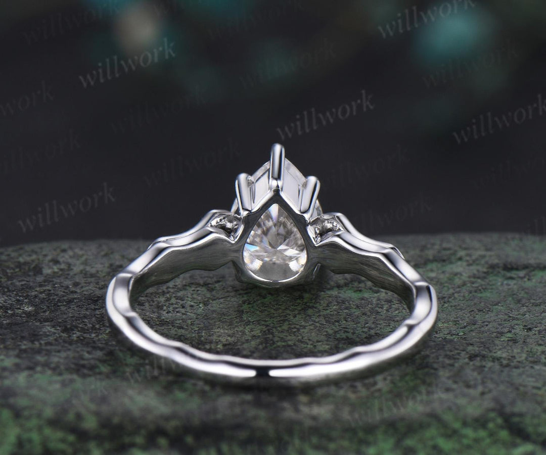 Pear cut IGI Certified Lab grown diamond engagement ring solid 14k white gold vintage claw prong solitaire unique promise wedding ring women